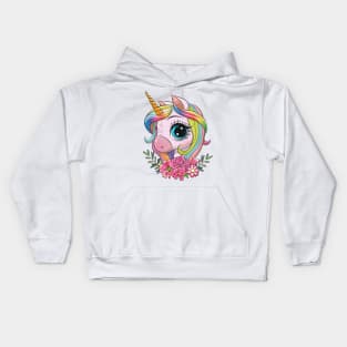 Cute Unicorn with flowers Kids Hoodie